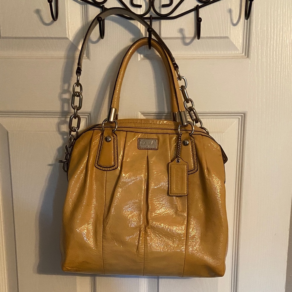 Coach, yellow, patent leather bag